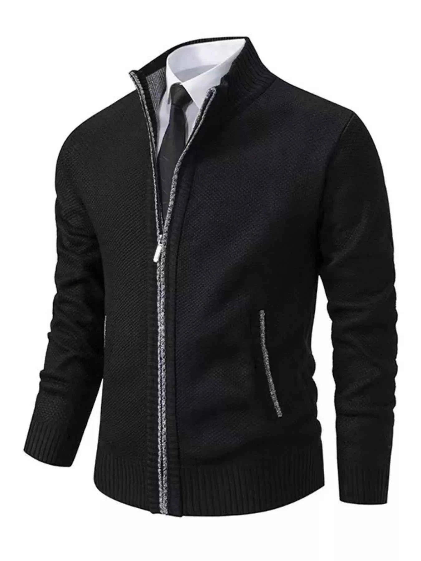 Men's Plus Size Cardigan - Ribbed Hem Zip Up for Stylish Comfort