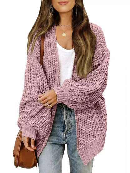 Oversized Chunky Knit Cardigan with Open Front Design