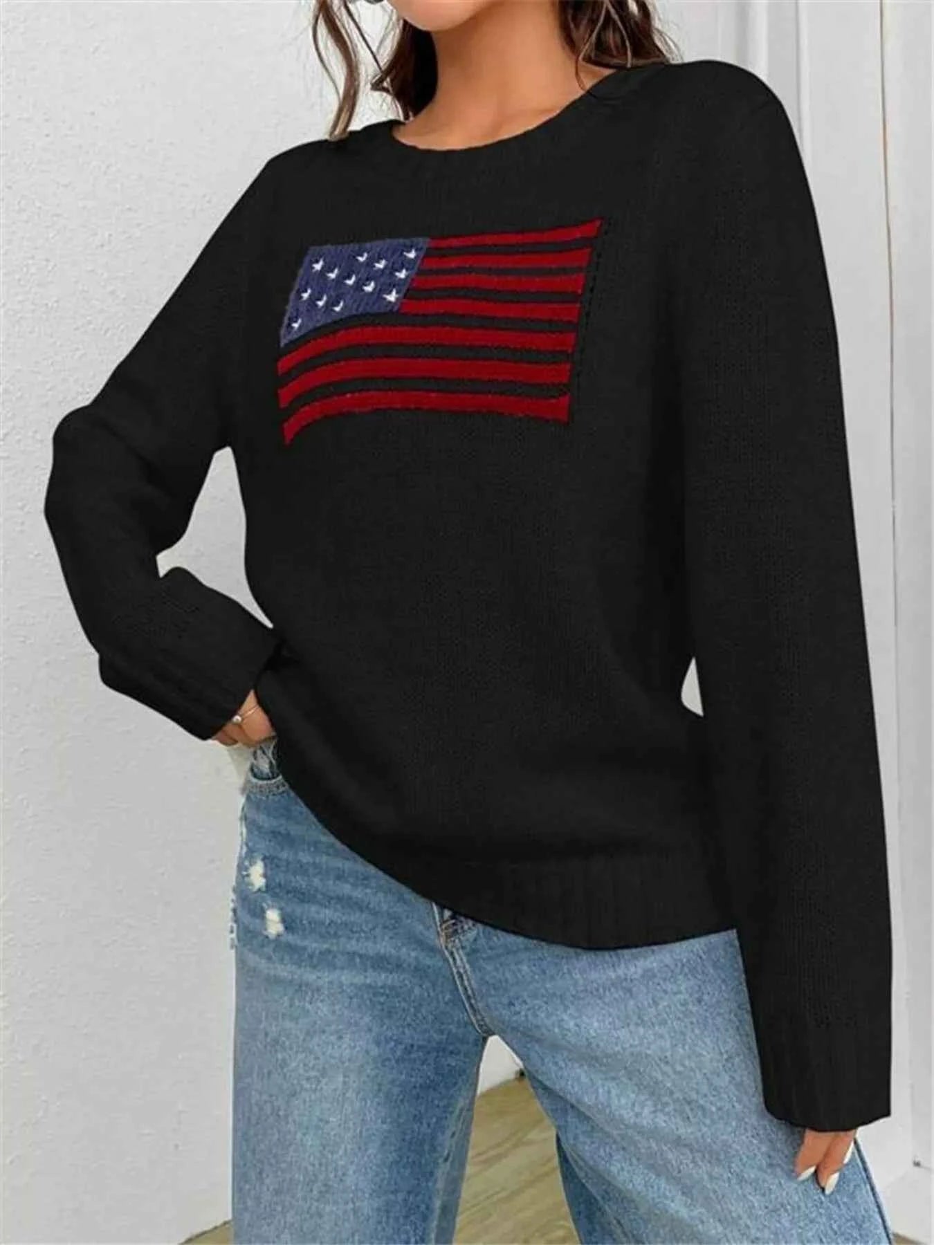 US Flag Sweater - Round Neck Long Sleeve for Men and Women