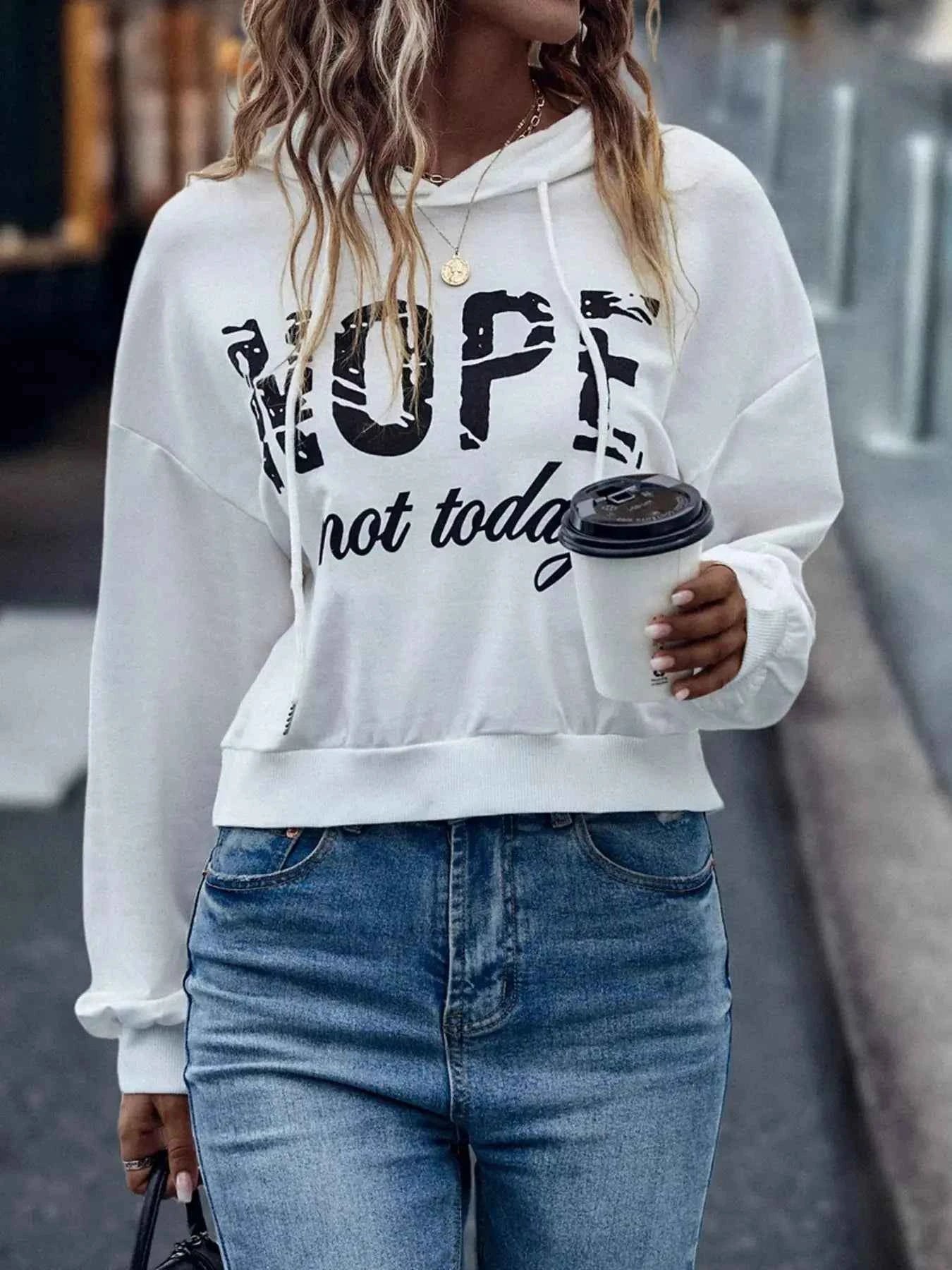 Letter Graphic Long Sleeve Drawstring Hoodie for Trendy Comfort