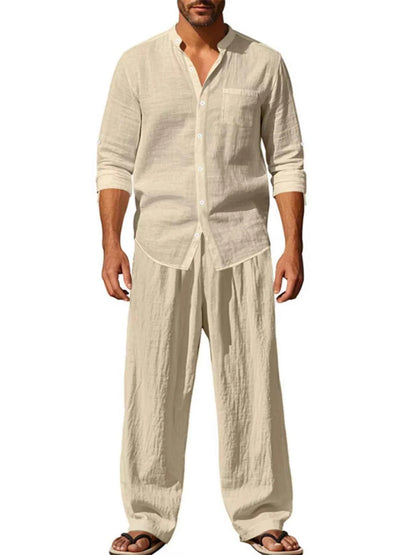 Men's Plus Size Outfit Set - Button Up Shirt and Pants Long Sleeve Combo