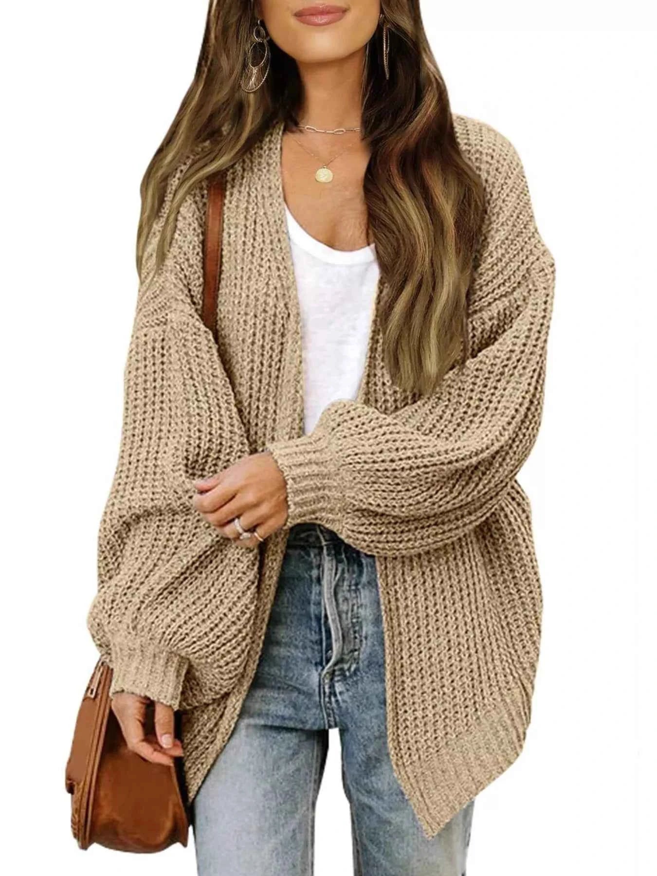 Oversized Chunky Knit Cardigan with Open Front Design