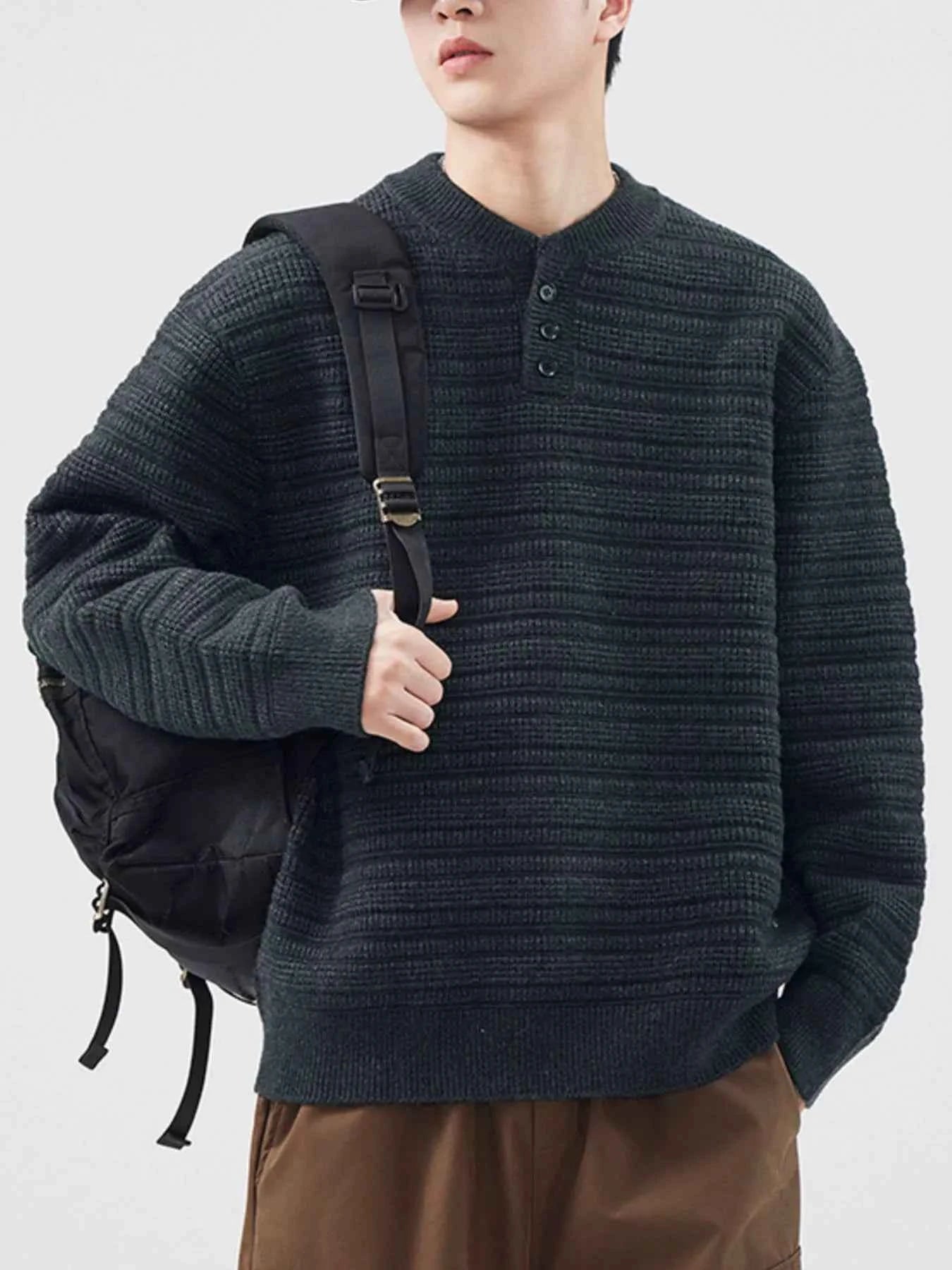 Men's Plus Size Sweater with Button Detail - Long Sleeve for Ultimate Comfort and Style