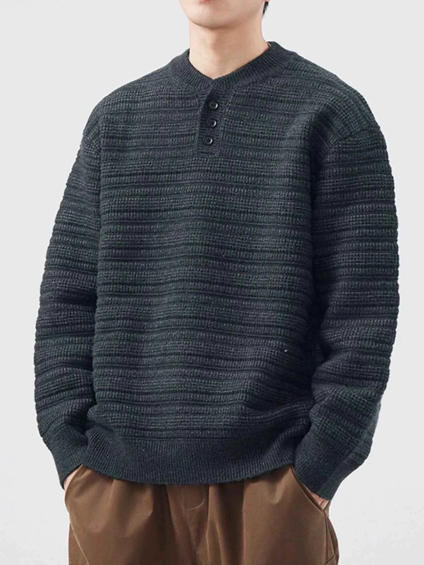 Men's Plus Size Sweater with Button Detail - Long Sleeve for Ultimate Comfort and Style