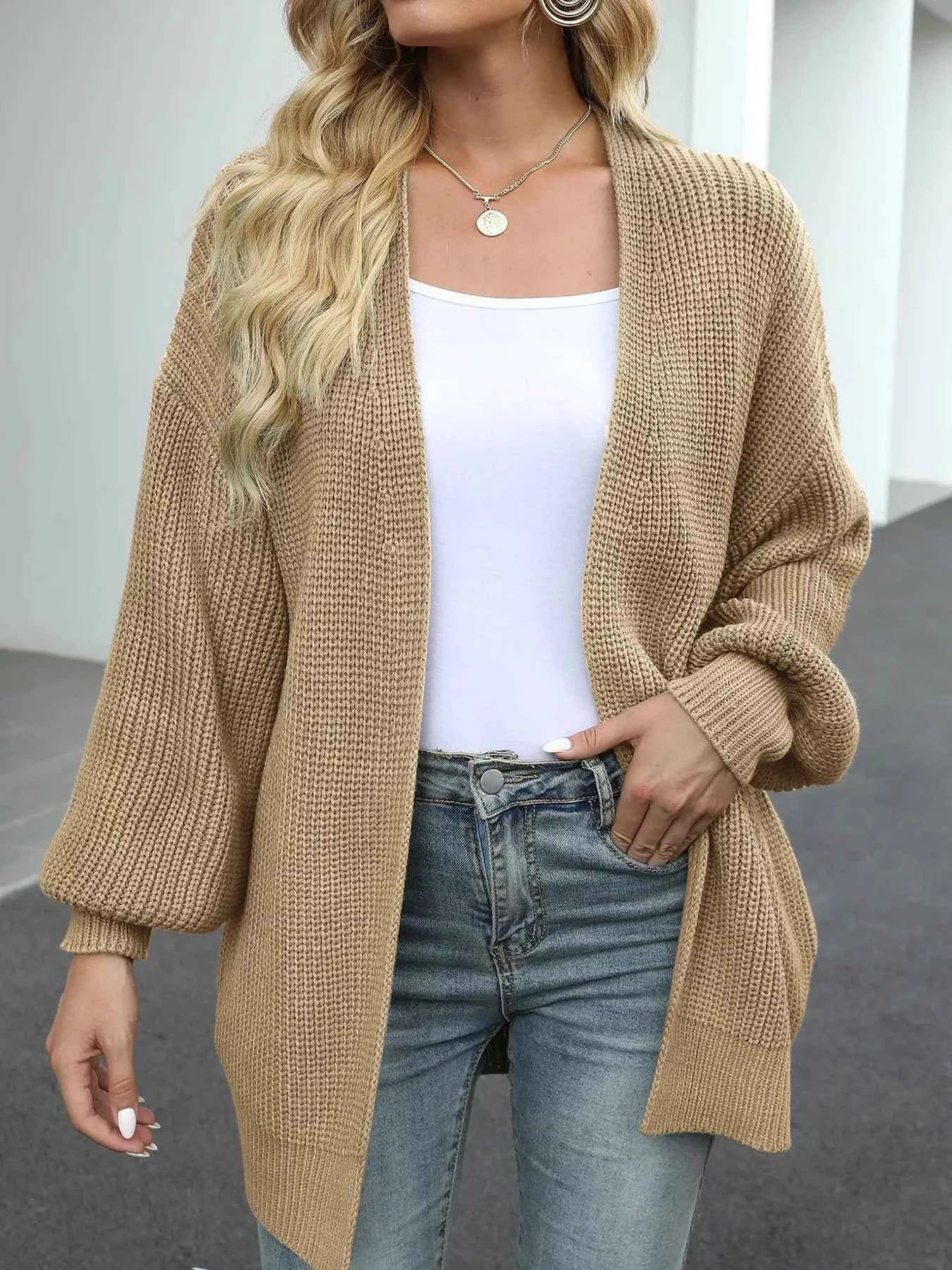 Oversized Chunky Knit Cardigan with Open Front Design