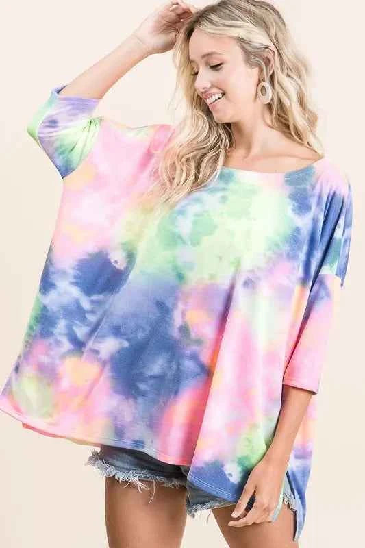 BiBi Tie Dye Knit Top - Stylish Low Gauge Print Top