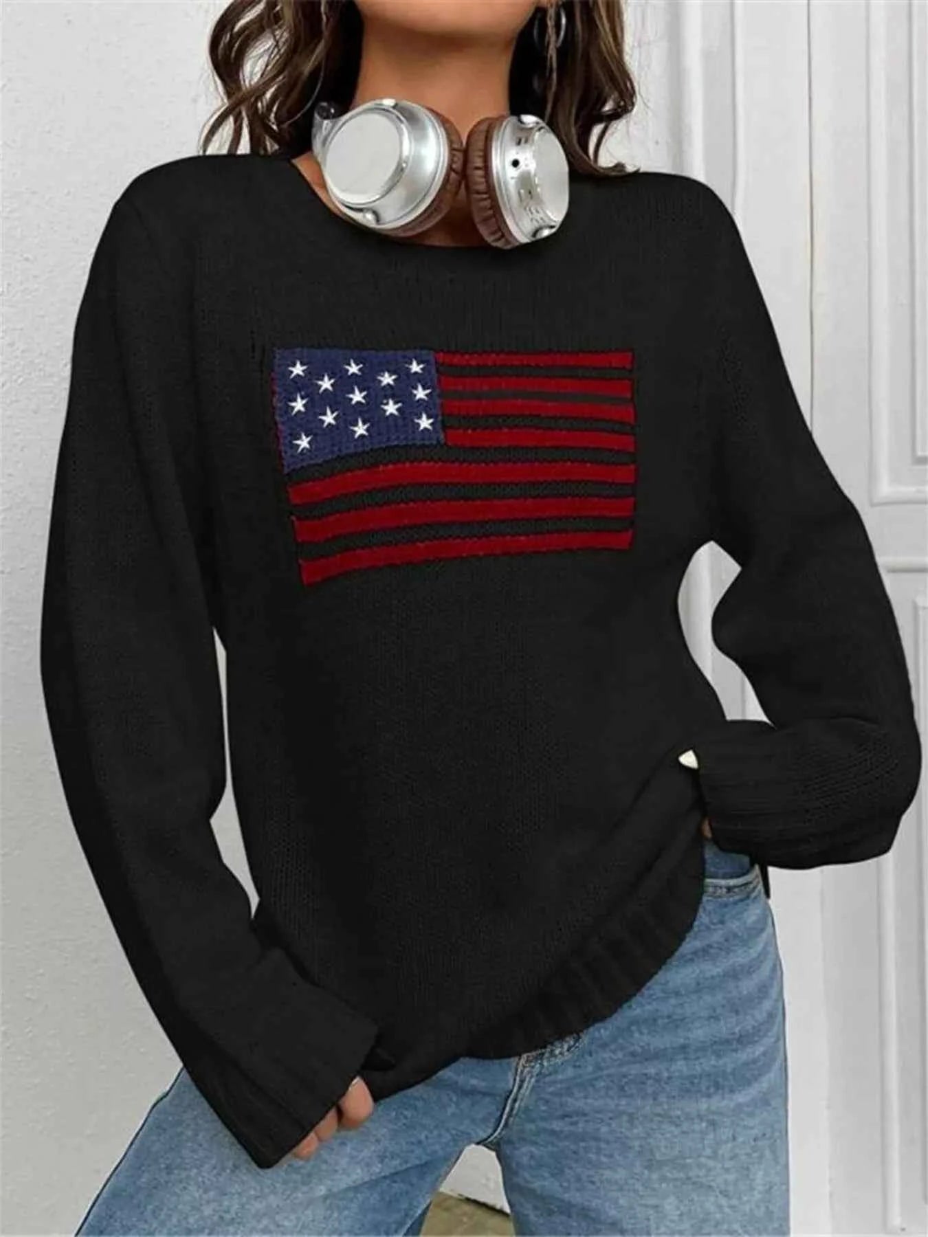 US Flag Sweater - Round Neck Long Sleeve for Men and Women