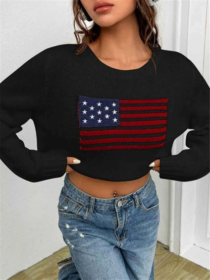 US Flag Sweater - Round Neck Long Sleeve for Men and Women