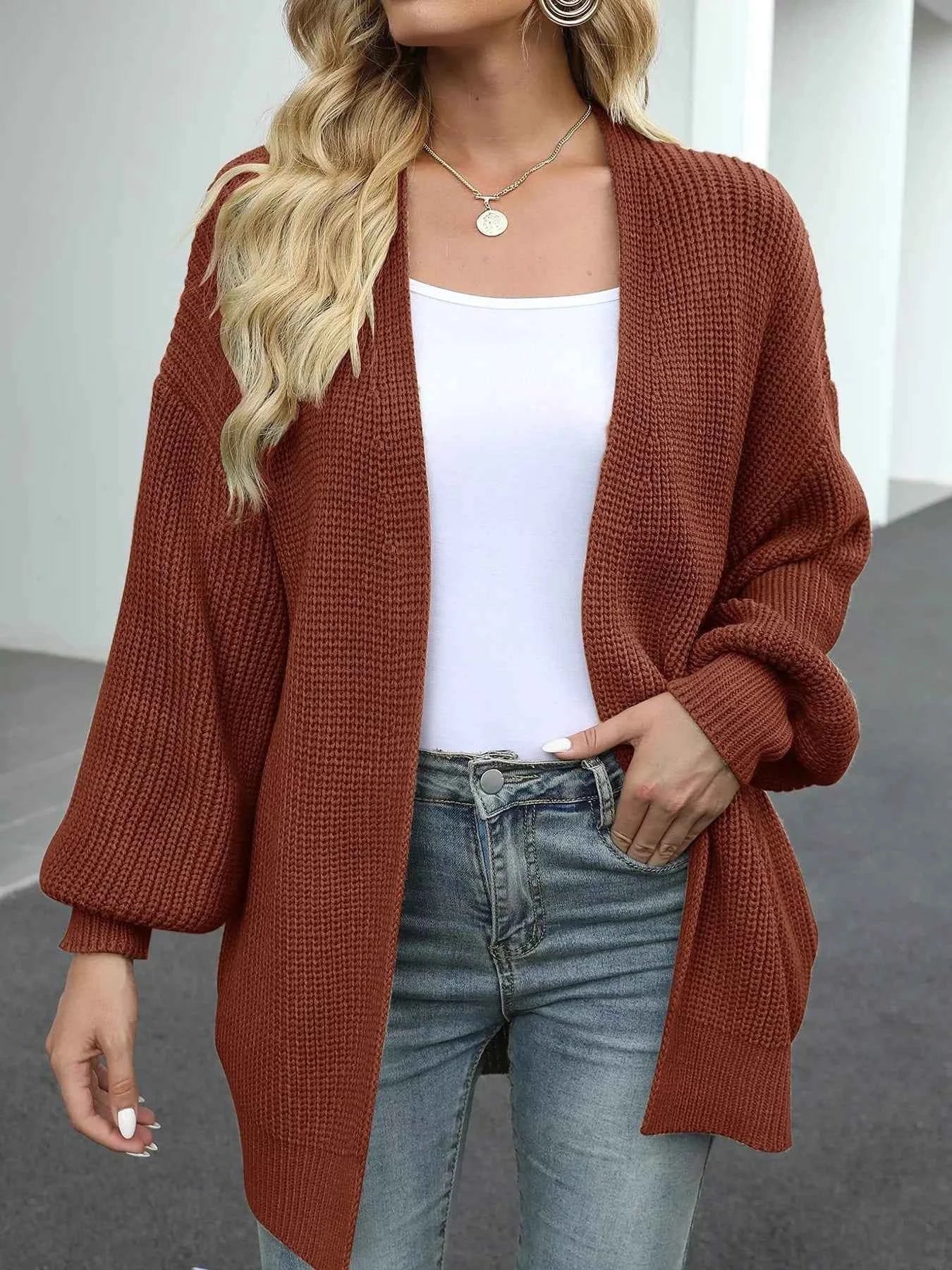 Oversized Chunky Knit Cardigan with Open Front Design