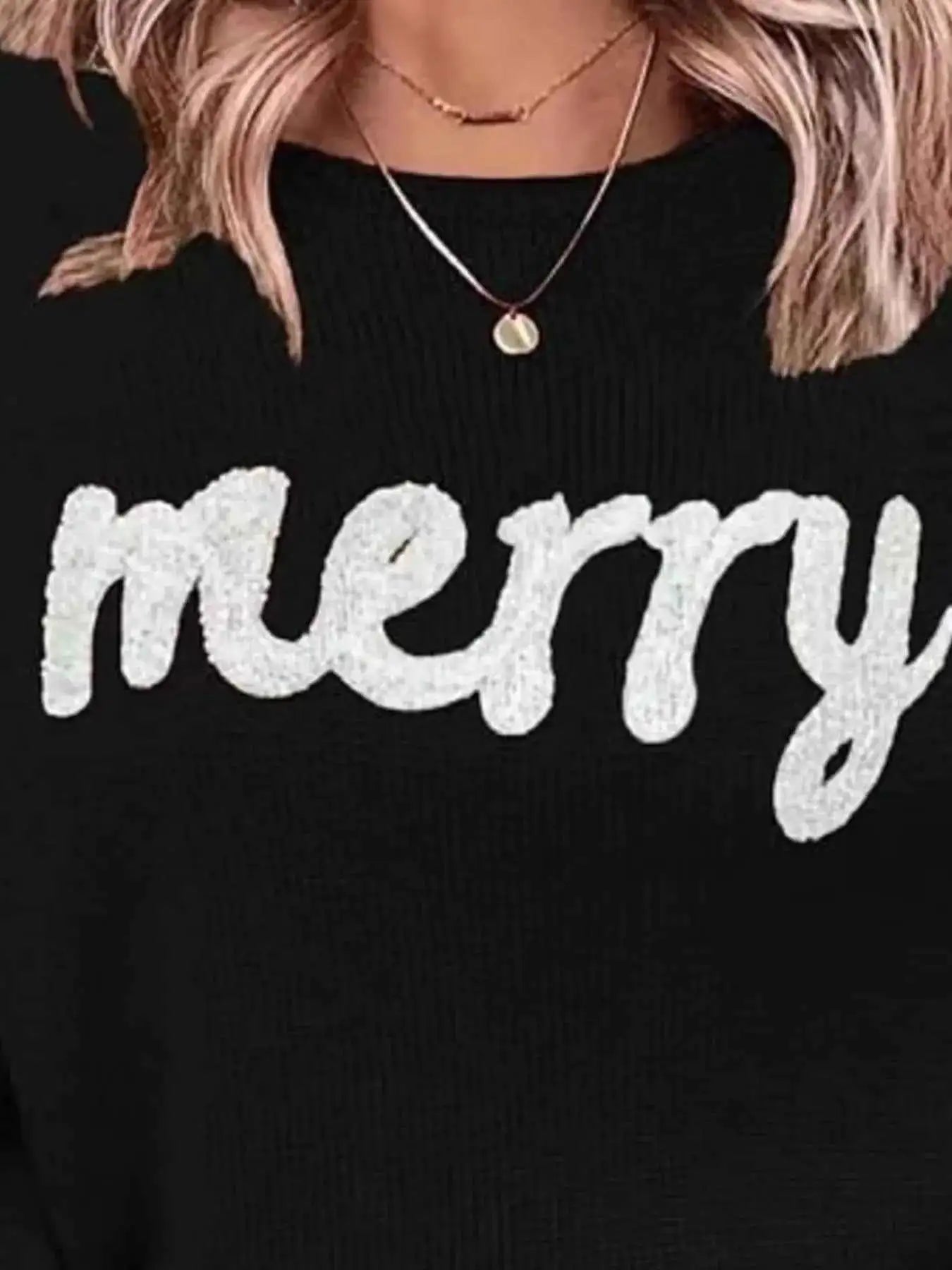 Merry Round Neck Dropped Shoulder Christmas Sweater