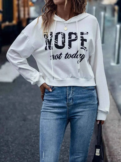 Letter Graphic Long Sleeve Drawstring Hoodie for Trendy Comfort