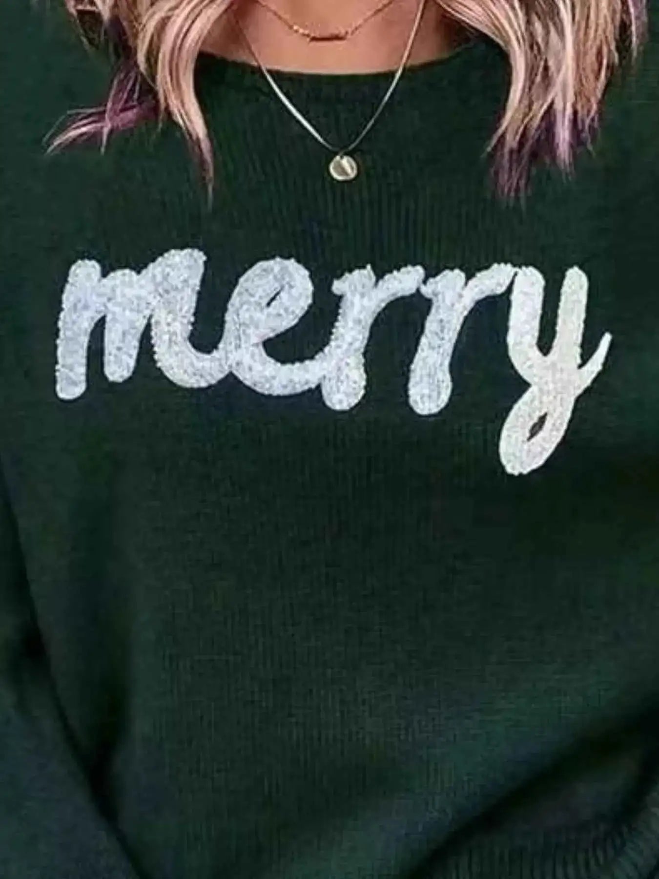 Merry Round Neck Dropped Shoulder Christmas Sweater