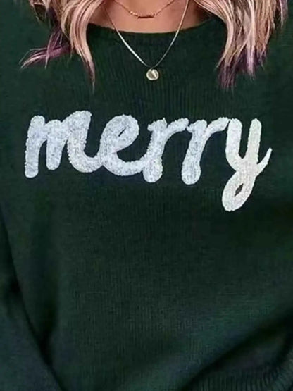 Merry Round Neck Dropped Shoulder Christmas Sweater