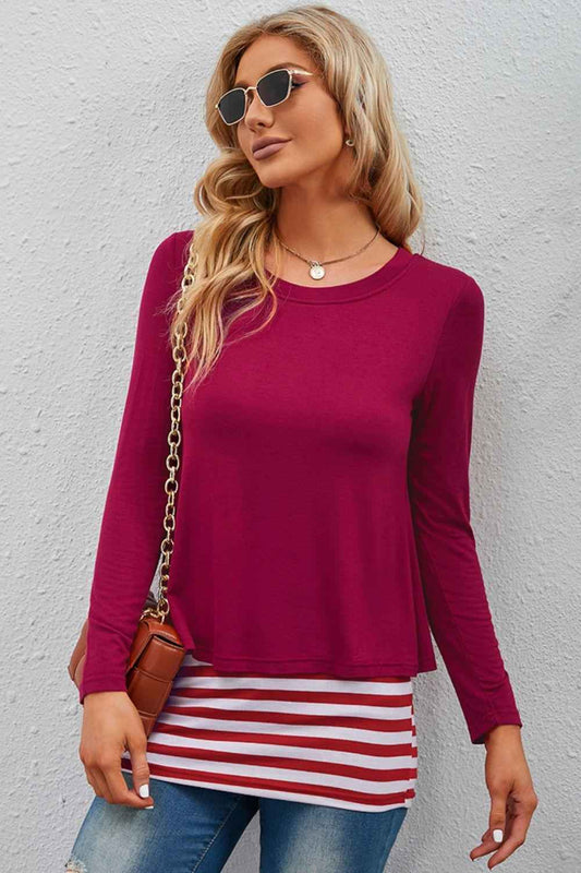 Full Size Striped Layered Long Sleeve Top