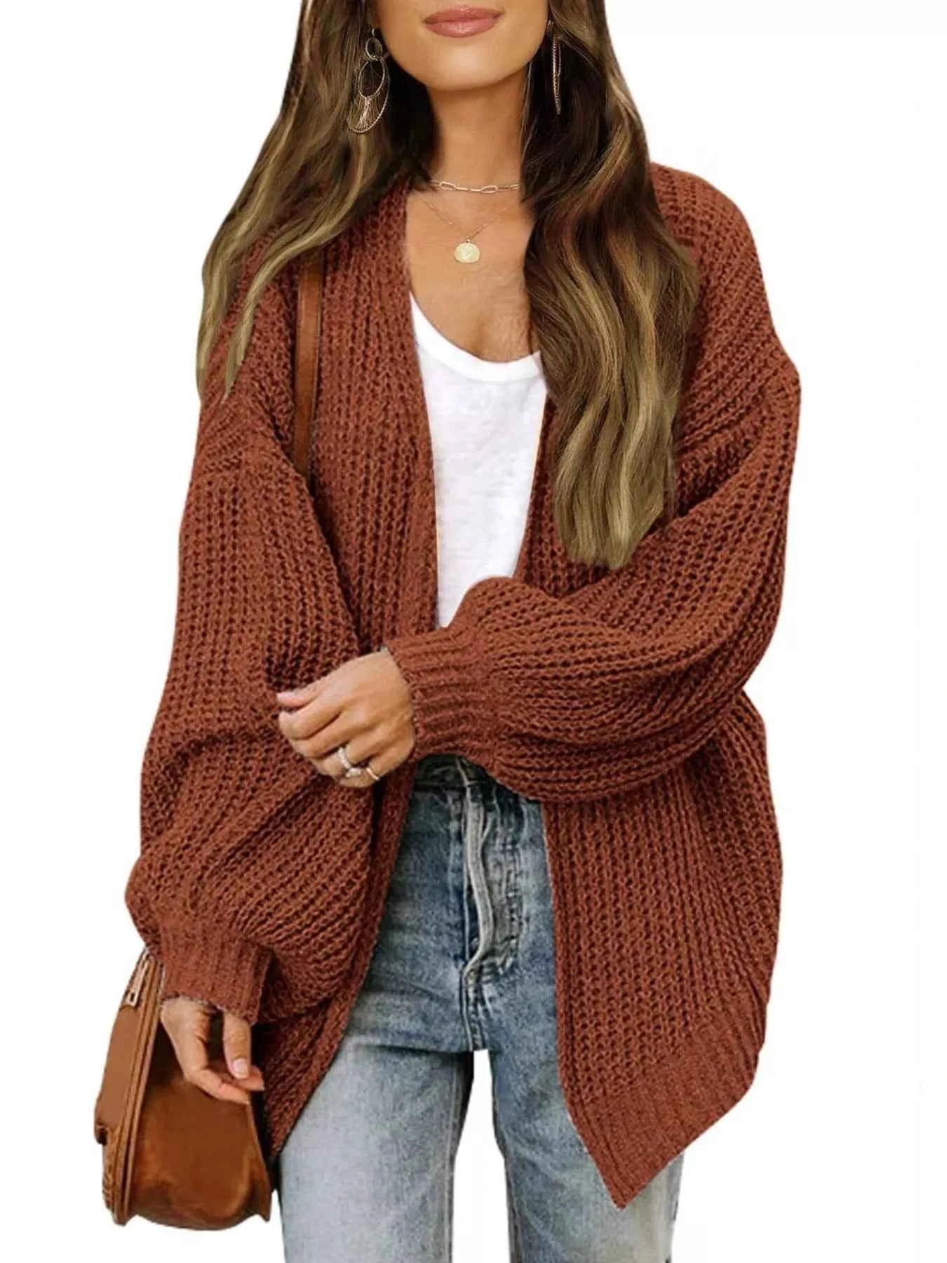 Oversized Chunky Knit Cardigan with Open Front Design
