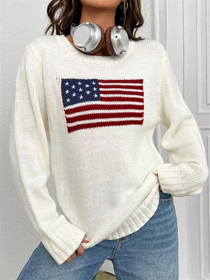 US Flag Sweater - Round Neck Long Sleeve for Men and Women