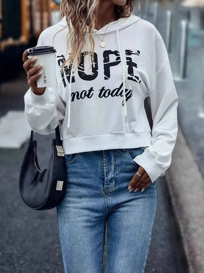 Letter Graphic Long Sleeve Drawstring Hoodie for Trendy Comfort