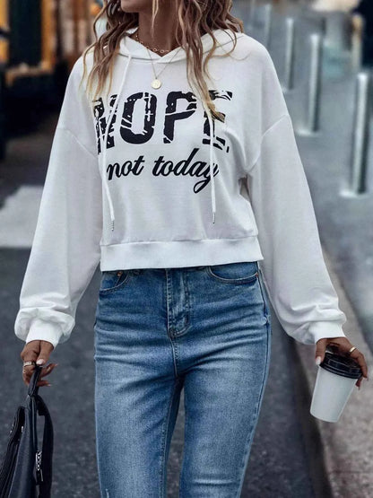 Letter Graphic Long Sleeve Drawstring Hoodie for Trendy Comfort