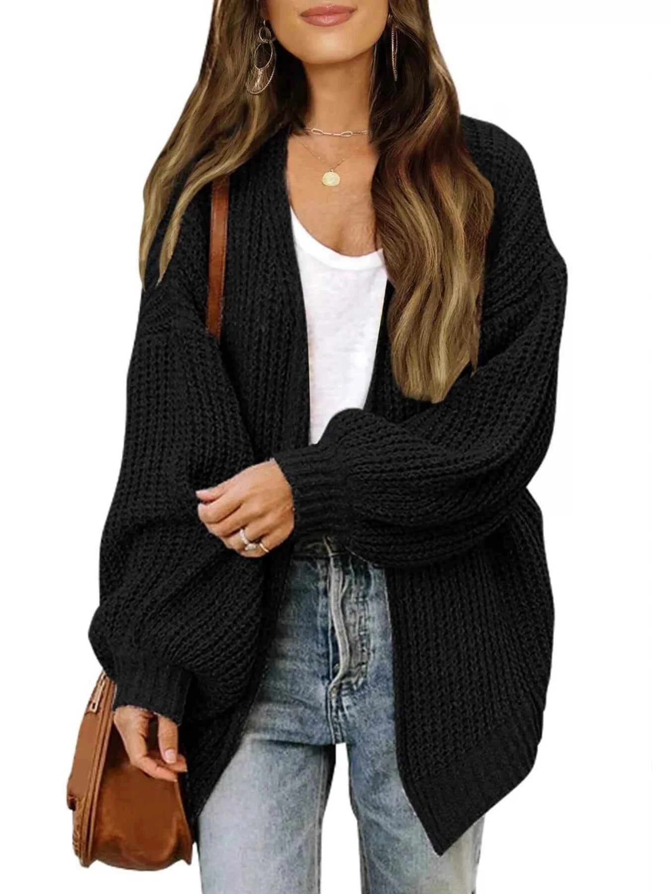 Oversized Chunky Knit Cardigan with Open Front Design