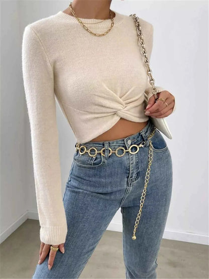 Twisted Front Cropped Knit Top for Stylish and Comfortable Wear