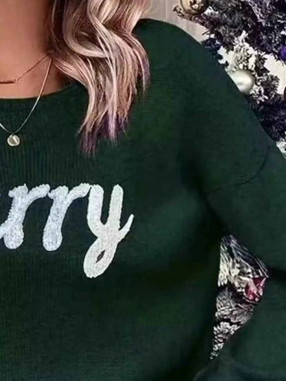 Merry Round Neck Dropped Shoulder Christmas Sweater