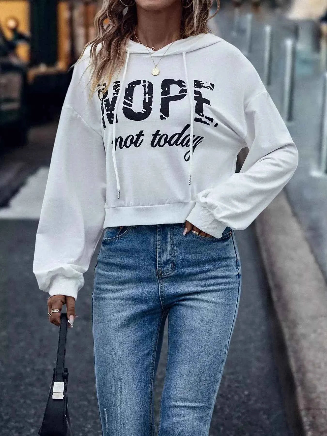 Letter Graphic Long Sleeve Drawstring Hoodie for Trendy Comfort
