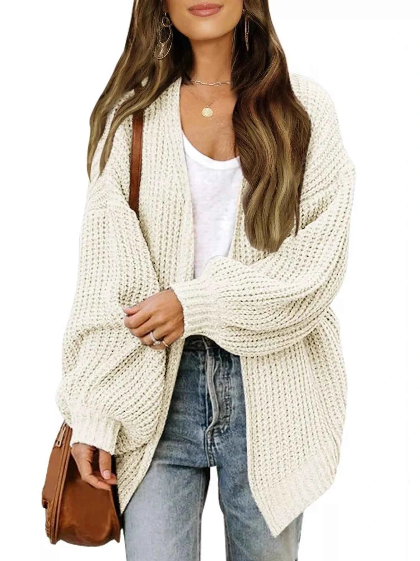 Oversized Chunky Knit Cardigan with Open Front Design